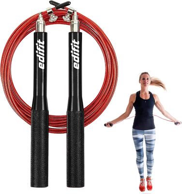 Скакалка Edifit для фітнесу, боксу та тренувань вдома, 3 метри, регульована ручка 165 мм, червоно-чорний