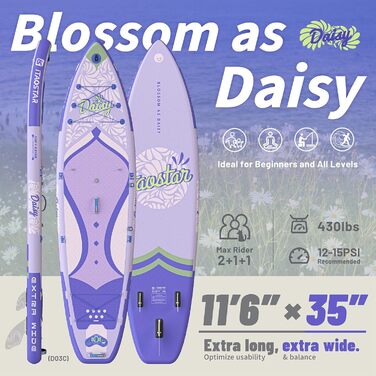 Надширока надувна SUP-дошка iTAOSTAR Daisy 35' для дорослих і підлітків, покращена стійкість, преміум аксесуари, фіолетово-лілова