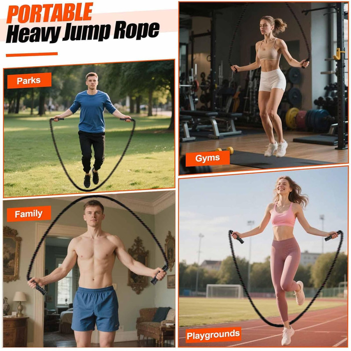 Скакалка, Battle Ropes, 280 см, 0,6 кг, для силових тренувань та загальної фізичної підготовки, чорний, преміум-якість