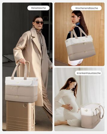 Спортивна сумка LOVEVOOK Weekender 45L з відділенням для взуття та мокрих речей, для подорожей, спортзалу, пологового будинку, ручної поклажі (зелено-бежева)