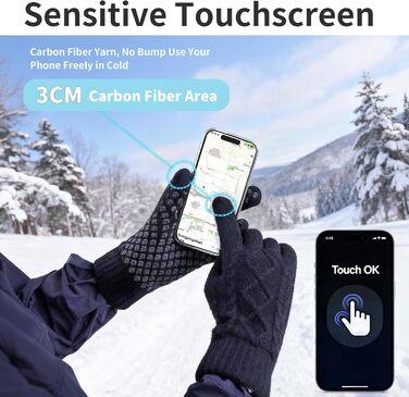 Зимові рукавички Origem для чоловіків та жінок. Теплі рукавички з вовни з підкладкою з флісу, сенсорні, для спорту та активного відпочинку. Чорний колір.