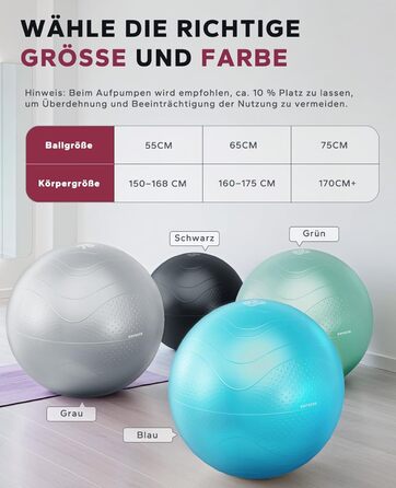Гімнастичний м'яч HAPBEAR (55/65/75 см) – фітбол для фітнесу, йоги, офісу, анти-burst, з масажними попками, чорний