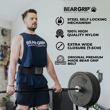 Пояс для важкої атлетики BEAR GRIP, самозамикальний, преміум, для кросфіту, пауерліфтингу та бодібілдингу, унісекс, розмір L, білий