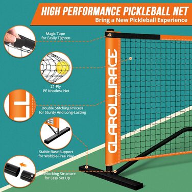 Набір для гри в піклбол 3-в-1 портативний, з сіткою 6.7м x 3м x 1.2м, для внутрішнього та зовнішнього використання (Vitality, помаранчевий)