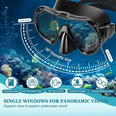 Комплект для снорклінгу для дорослих 4 в 1: маска, трубка, ласти, сумка (чорний, XL)