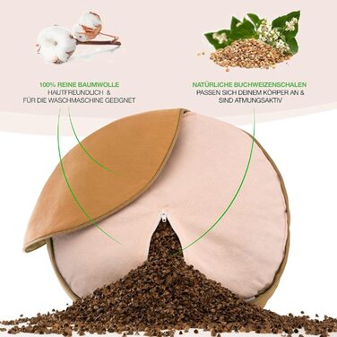 Йога подушка BACKLAXX® для медитації XL, діаметр 35 см, висота 15 см, з наповнювачем з гречаної лузпи, з відеокурсом - пуф-подушка для сидіння на підлозі (Абрикосовий жовтий)