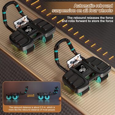 Ролер для пресу з упорами для ліктів, автоматичний відскок, тренажер для пресу для жінок та чоловіків, чорний