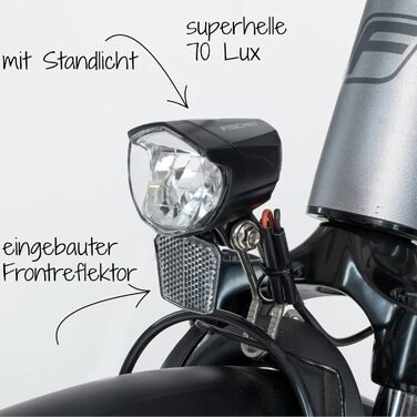 LED-фара для велосипеда FISCHER 70 LUX з функцією габаритного світла та автоматичним датчиком сутінків, динамо-генератор