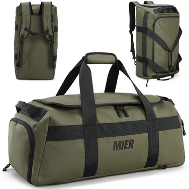 Спортивна сумка-рюкзак MIER 60L для подорожей та фітнесу, містка дорожня сумка з відділенням для взуття, зелена