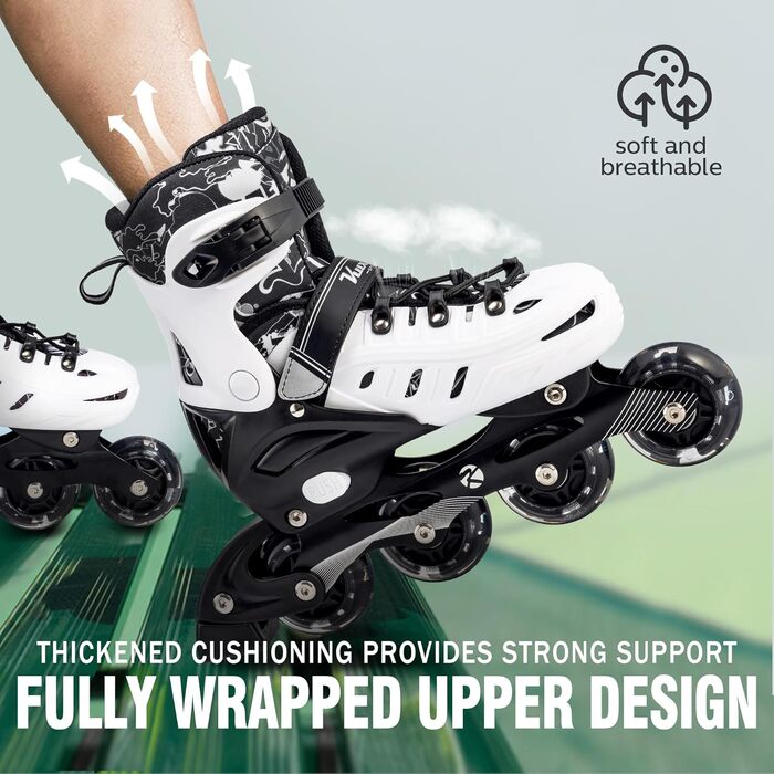 Дитячі ролики Kuxuan з підсвіткою, регульовані, для дівчаток та хлопчиків, розмір EU 31-35 (білі)