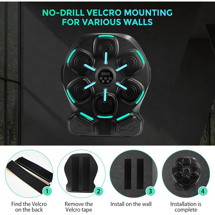 Музичний бокс-машина для фітнесу: 9 режимів, 8 м'яких точок удару, з рукавичками, для дітей та дорослих, монтаж без свердління