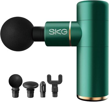 Масажний пістолет SKG F3 Mini, 4 насадки, 4 режими, 2200 мАг, USB-C, до 12 годин, зелений