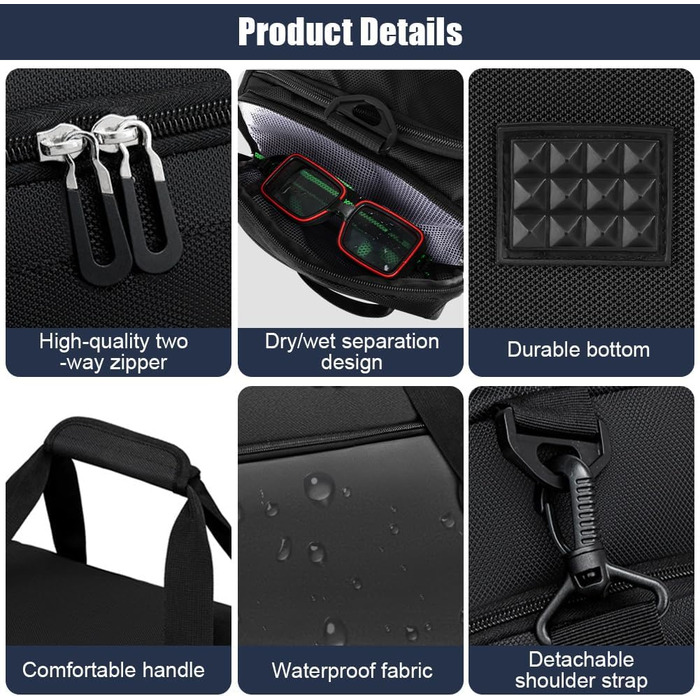 Спортивна сумка для подорожей з відділенням для взуття та вологих речей, водонепроникна сумка для фітнесу, плавання та залу, чорна (унісекс)