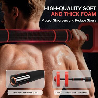 Набір гантелей JOROTO 10-30 кг 4-в-1: гантелі, штанга, гиря та бруси для фітнесу вдома. Підходить для силових тренувань та загальної фізичної підготовки.