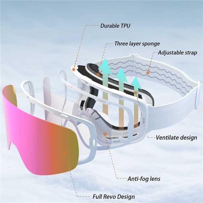 VCOROS Скі-маска з змінним склом, унісекс, захист від УФ, проти запотівання, регульований ремінь, сноуборд маска 02-Срібло/Білий + лінза (VLT13 %) 04-REVO Рожевий/Білий + лінза (VLT14 %)