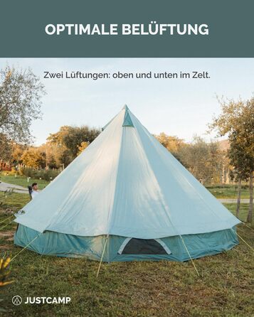 Намет JUSTCAMP Bell Tipi для сім'ї та групи (4-12 осіб) - водонепроникний (3000 мм), з висотою у стоячи положення, 2 кольори (сірий, м'ятний)