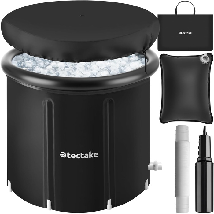 Тектейк® Ванна для криотерапії з кришкою, бак для крижаних ванн, ванна для холодної терапії, бак для льоду, надувна ванна, складана ванна для дорослих - Ø 90 x 75 см