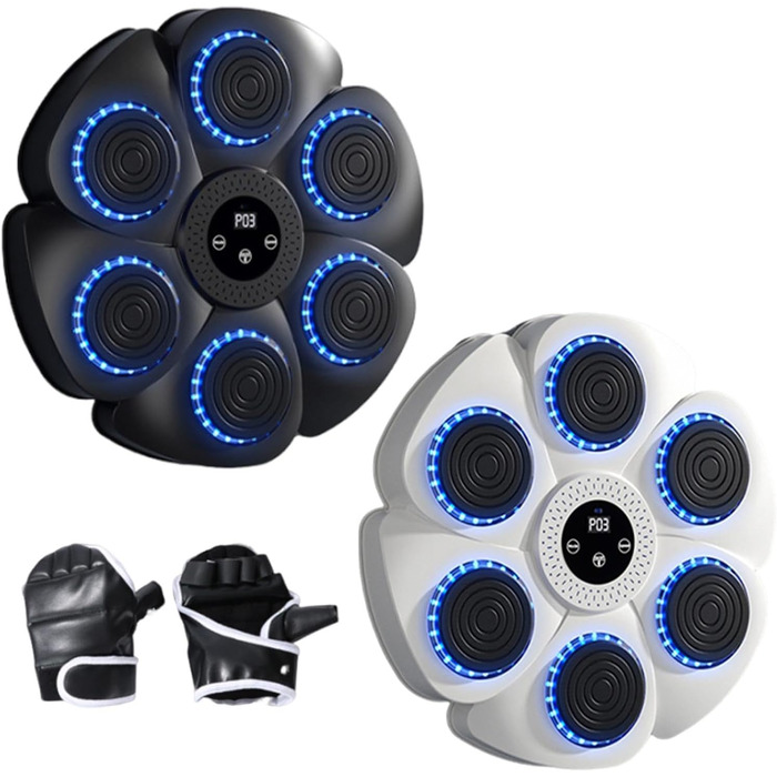 Музична бокс-машина для дорослих та дітей, розумна бокс-машина з подушкою для ударів, настінний кріплення, з рукавичками (біла)