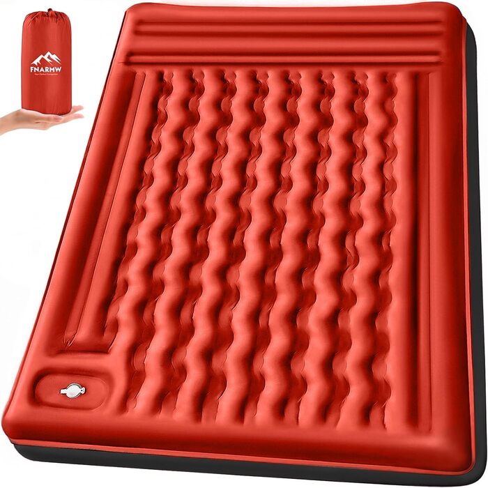 Надувний килимок для кемпінгу з інтегрованим насосом, 12.7 см, з подушкою, компактний для подорожей, рюкзаків, трекінгу, Orange-Schwarz