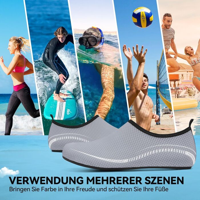 Водні черевики для жінок та чоловіків: шкарпетки для плавання, аквашузи, антиковзкі пляжні черевики, унісекс (46 EU, сірий)