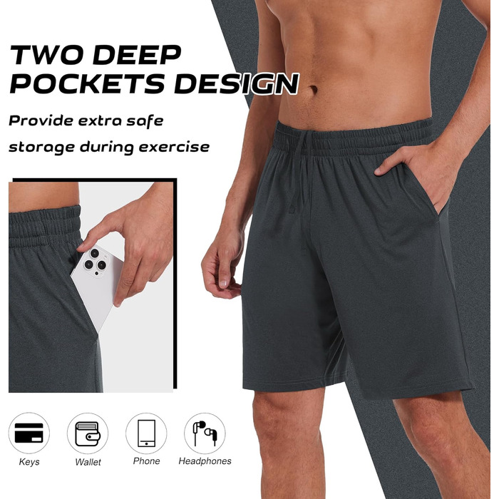 Шорти спортивні чоловічі CE' CERDR для тренувань з кишенями та еластичним поясом, 5 шт. (чорний, темно-сірий, темно-синій, світло-сірий, зелений)