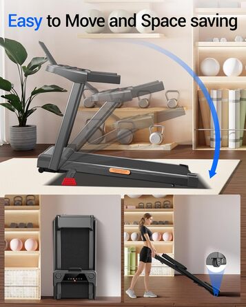 Біговий тренажер UMAY для дому, складаний, 12 км/год, з монітором серцевого ритму, 2.5PS/1800W, 12 програм тренувань, 10% нахил, ефективна амортизація