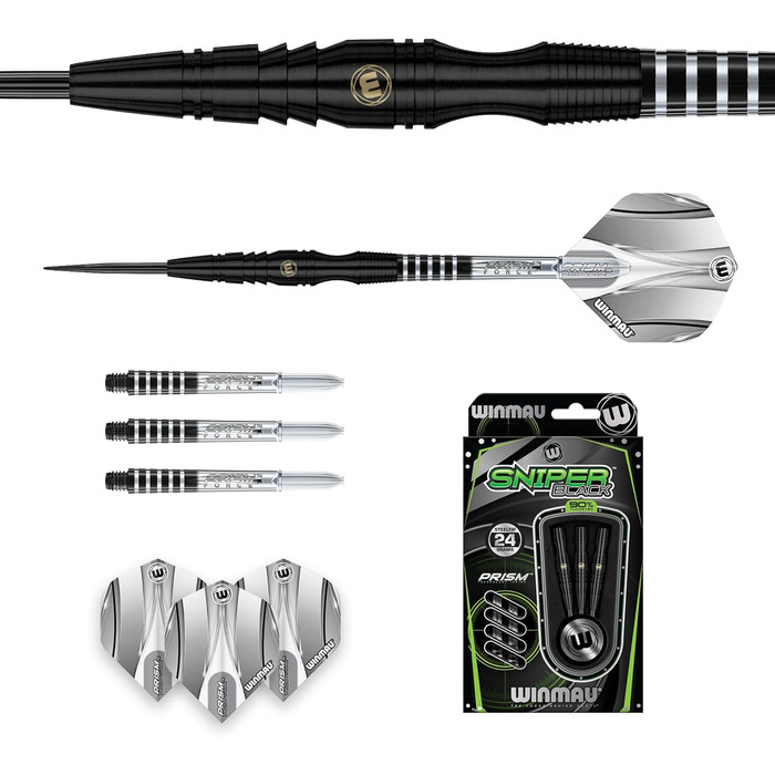 Професійний дартс-набір WINMAU Sniper Black з вольфраму, з оперенням і стрижнями