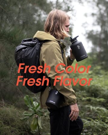 Термос-бутилка Coolflask 2 л з нержавіючої сталі з PU-чохлом, ізольована пляшка для води з кришкою та трубочкою, тримає холод 48 годин і тепло 24 години, чорна Polar