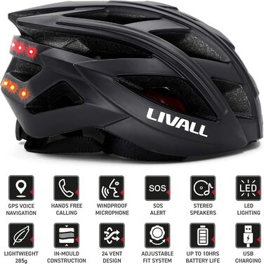 Розумний велосипедний шолом Livall BH60SE PLUS Bluetooth з бездротовим пультом, чорний