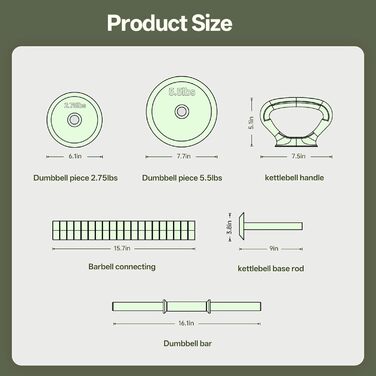 PASYOU Набір гантелей регульовані 20 кг 4 в 1: гантелі, гиря, гантелі з'єднувачем, штанга для домашніх тренувань (зелений)