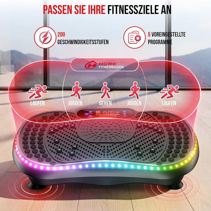 Віброплатформа для фітнесу 2026 з Bluetooth, LED-підсвіткою та 200 рівнями інтенсивності для схуднення та зміцнення м'язів вдома