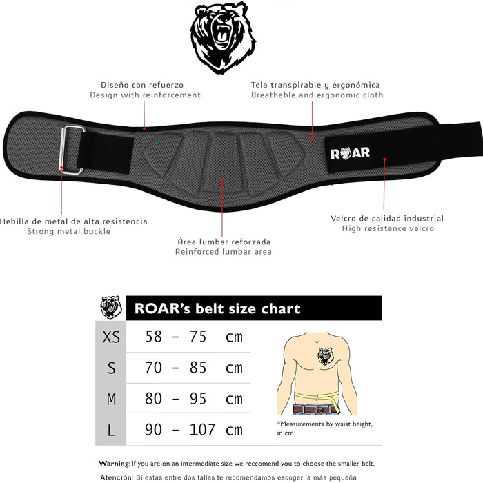 Пояс для важкої атлетики Roar®: для тренувань у залі, пауерліфтингу, кросфіту, чоловічий та жіночий, сірий, XS