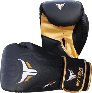 Боксерські рукавички Mytra Fusion 10-18oz для тренувань та спарингів MMA, Муей Тай, кікбоксинг, чорні/золоті, для чоловіків і жінок