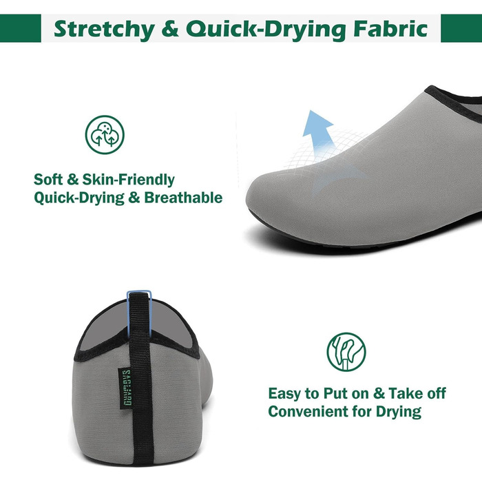 Шкарпетки для душу SAGUARO 7 отворів, швидко сохнуть, не слизькі, для чоловіків та жінок, розмір 36-47 (40/41 EU, сірий)