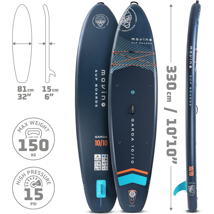 Надувний SUP-борд Movino Garda Allround 10'10' (330x81x15см) 2в1, комплект, до 150 кг, Navy-Orange