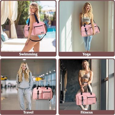 Спортивна сумка для жінок та чоловіків з відділенням для взуття та вологих речей, водонепроникна сумка-вікенд для тренувань, залу, плавання та сауни (рожева)