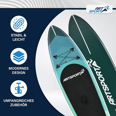 Набір для SUP-бордингу ArtSport Stand Up Paddle Board надувний 320 см, до 150 кг: з поводком, насосом, веслом, сумкою та аксесуарами - блакитно-смугастий