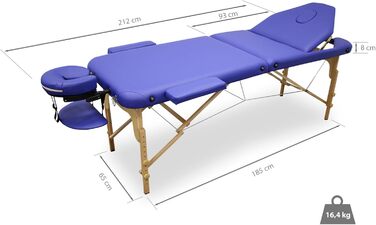 WELLCORE масажний стіл з дерева, складаний, з регульованою спинкою, 185x65 см, екошкіра, висота регулюється, знімний підголівник, отвір для обличчя, білий, навантаження до 225 кг