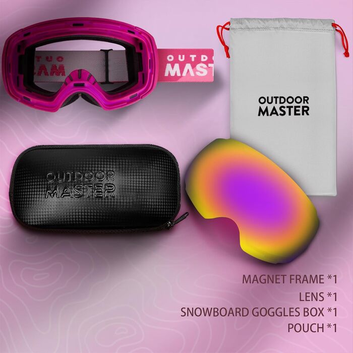 OutdoorMaster PRO: Скі-маска унісекс з змінними лінзами. Захист від сонця, антитуманне покриття, підходить для носіння з окулярами. Рожева, VLT 17%