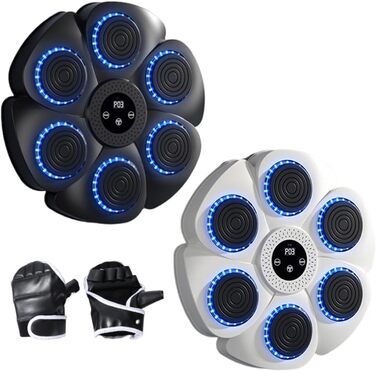 Музична бокс-машина для дорослих та дітей, розумна бокс-машина з подушкою для ударів, настінний кріплення, з рукавичками (біла)