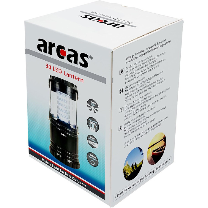 Ліхтар для кемпінгу Arcas 30720008 з 30 LED, мідний, з металевим гачком, 120 люмен, на батарейках, для кемпінгу, відпочинку на човні або вечірок у саду, 8.8 x 8.8 x 12.4 см