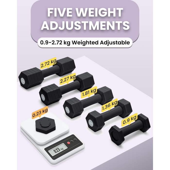 Набір гантелей Fragraim регульовані, 5,44 кг, 4-в-1, для дому, з м'якими ручками, чорний