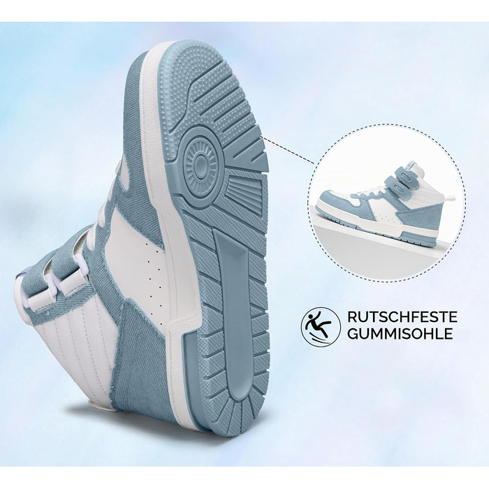 Жіночі високі кросівки LUCKY STEP у стилі баскетбольних кедів із застібкою-липучкою, штучна шкіра, денім синій, розмір 36 EU