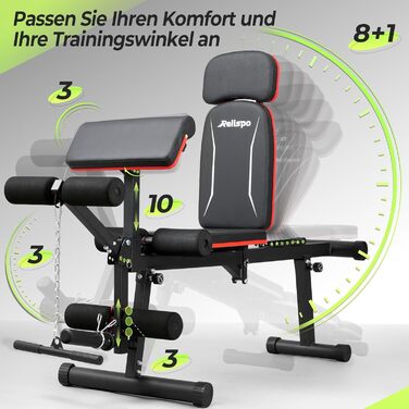 Регульована лавка для тренувань з гантелями, 9 положень спинки, складана, вантажопідйомність 550 кг, для силових тренувань всього тіла, великі чоловіки