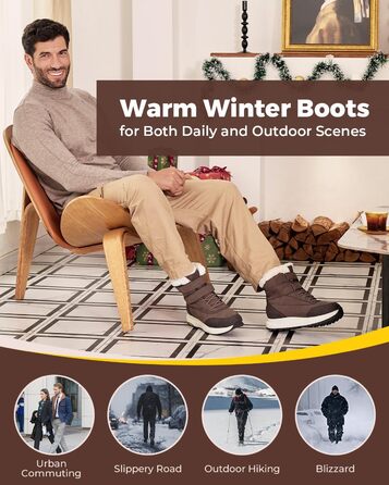 Черевики зимові чоловічі FitVille широкі, теплі, водонепроникні, з підкладкою, короткі, зимові, для вулиці, антиковзаючі (42 EU, коричневі)
