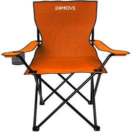 Складний стілець 24MOVE® для кемпінгу, риболовлі та відпочинку на природі з підстаканником. Зручний, компактний, з поліестеру, оранжевого кольору.