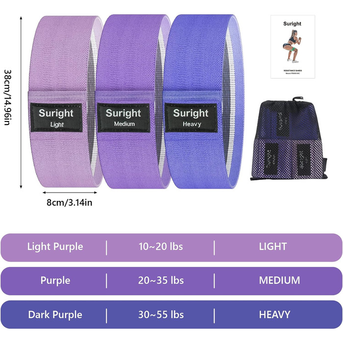 Стрічки для фітнесу Widerstandsbänder [3 шт.] для сідниць та стегон, антиковзкі фітнес-гумки для жінок/чоловіків, силові тренування, йога, пілатес, фітнес (світло-фіолетовий, фіолетовий, темно-фіолетовий)