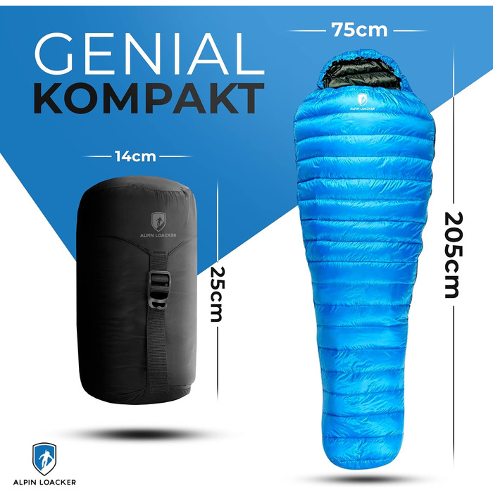 Легкий літній спальний мішок Alpin Loacker для походів та кемпінгу, 460г, ультралегкий, блакитний