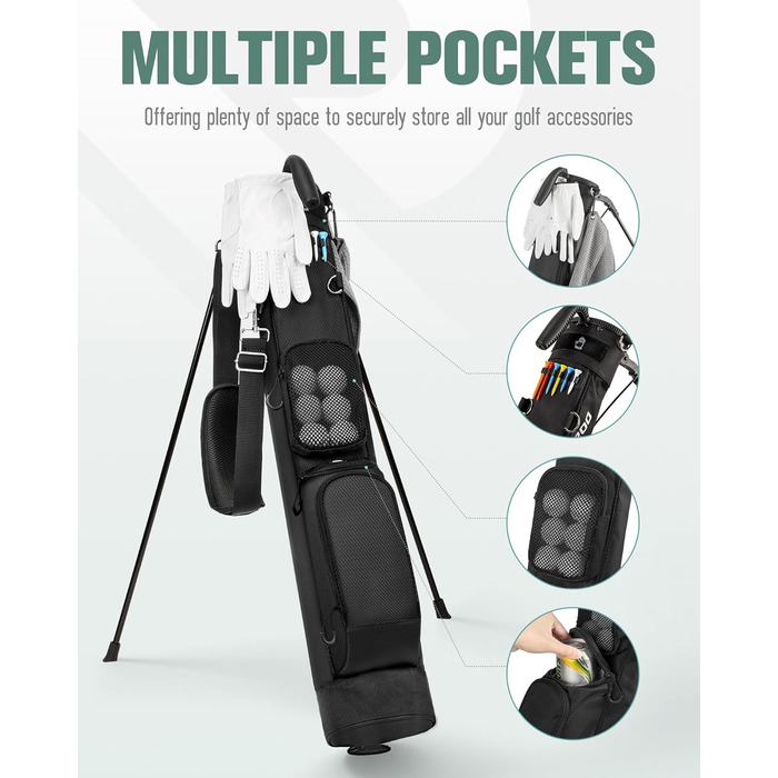 Сумка для гольфу на штативі, чорна A1 - легка, з 3 кишенями, 2-way divider