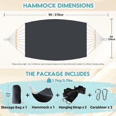 Гамак для відпочинку Anyoo: міцний, знімний, портативний, сірий для дому/саду/пляжу